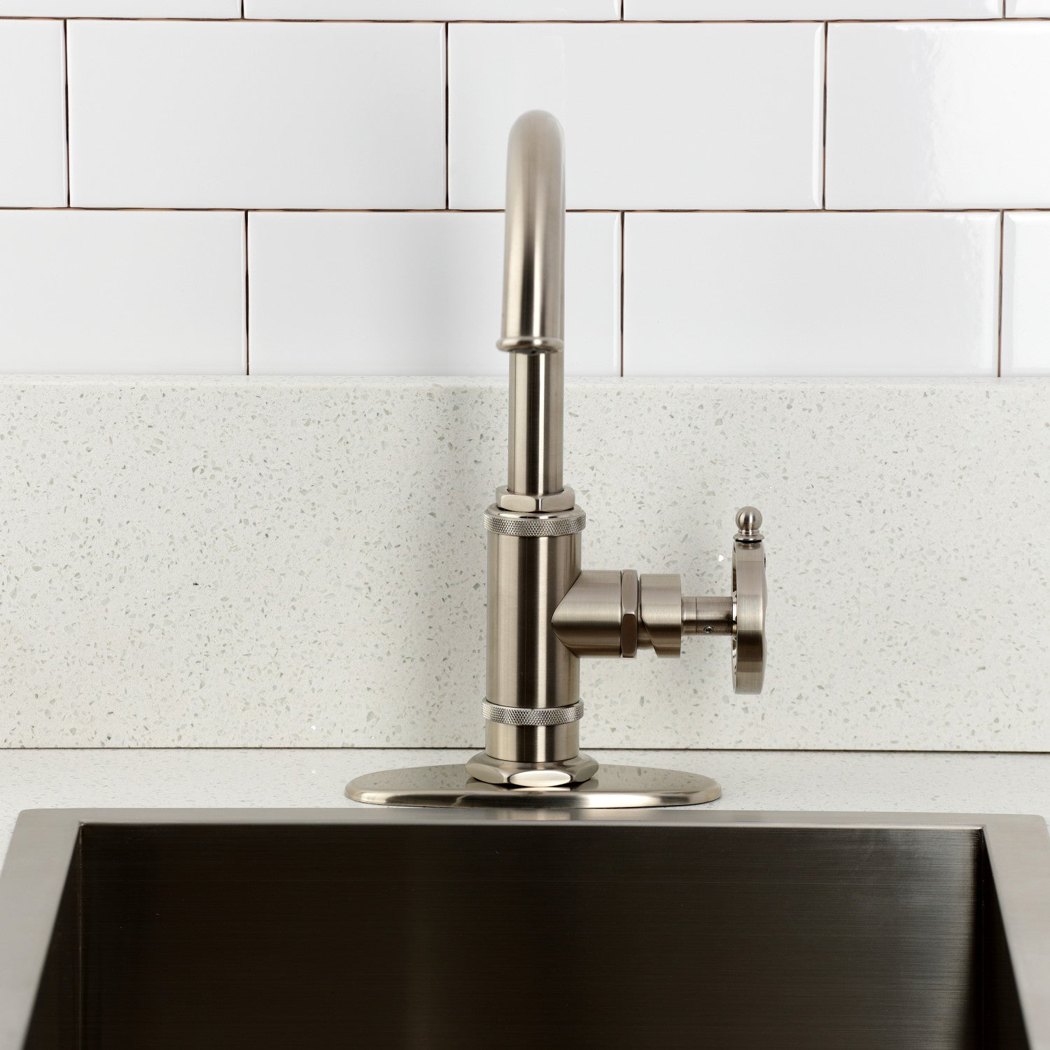 Kingston Sona KSD8508RX - Belknap One-Handle 1-Hole Deck Mount Bar Faucet, Brushed Nickel — thumbnail 3